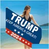 Banner Flags Quick Dry Febric Bath Beach Towels President Trump Towel Us Flag Printing Mat Sand Blankets For Travel Shower Swimming C3 Dhgik
