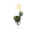 Wall Lamp Simple Macaron Colors Green Blue Yellow PLated Iron Rack Sconce With E27 LED Frosted Glass Ball Shade Plant Not Included