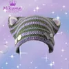 Bonnet / Skull Caps Harajuku Y2k Mignon Star Pin Cat Ear Stripe Tricoté Chapeau Femmes Filles Hiver Chaud Streetwear 230921