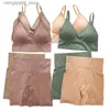 Bh's Sets Naadloze bh-pantyset voor dames Sportshorts met hoge taille Vrouwelijk ondergoed Set Comfort Geribbelde Fitness BH-top Sportkleding Crop Top Q230922