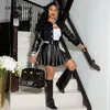 Two Piece Dress ANJAMANOR Winter Two Piece Set Women Baseball Uniform Varsity Jacket and PU Faux Leather Pleated Mini Skirts D13-EB55 230922