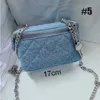 Fashion Blue Denim Women's Chain Cosmetic Bags Makeup Bag Shoulder Bag Tote Bag