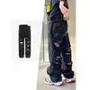 Jeans masculinos graffiti impresso calças rasgadas homens harakuju hip hop streetwear calças jeans preto