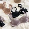 Bras setleri nhkdsasa ince fincan seksi pürüzsüz ve tracess bra set geniş omuz askısı yukarı 1/2 yarım bardak ve seksi külot iç çamaşırı q230922