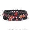 Strand 3st/set blå vener agater armband för män matt svart onyx lava pärlor armband set hematit randig pulsera hombre