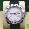 Romaxs Saatler Tasarımcı Erkekler Yüksek Kaliteli GMT 42mm 216570 Beyaz Siyah Dial Turuncu İğne Paslanmaz Çelik Gezgini Mekanik Otomatik Erkekler İzler HB8Z