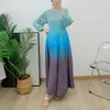 Grundläggande casual klänningar Gradient Miyake Pleated Dress Round Neck Long Puff Sleeves Color Block Female Maxi Elegant Party Clothing 230922