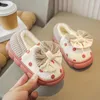 Slipper Mädchen Baumwolle Schuhe Bogen Stricken Nette Polka Dots Kinder 2023 Winter Anti Slip Kinder Mode Prinzessin Indoor Hausschuhe