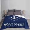 Blankets Dark Blue Nautical Decorative Anchor Blanket Flannel Customizable Blanket Soft Breathable Thermal Bedding and Travel Blanket HKD230922