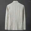 Abiti da uomo Giacca blazer casual per uomo Primavera Estate Solido sciolto Business Sottile traspirante Cotone bianco Abito in lino Cappotto Abbigliamento uomo