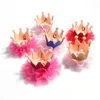 Haaraccessoires 50 stks/partij 6 kleuren Geboren 3D Vilt Kids Crown Mesh Bloem Voor Meisjes Glitter Eerste Verjaardag Hoed