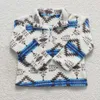 Jackets Wholesale Autumn-Winter Children Geometric Pattern Blue And White Zipper Fleece Coat Long Sleeve Top For Baby Kids Clothes