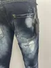 Jeans da uomo 2023 Moda alla moda Slim Fit Colore chiaro Toppe perforate Vernice Micro inchiostro elastico Pantaloni piedi spezzati