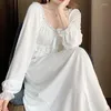 Camisola de algodão feminina, camisola de manga comprida para mulheres, tamanho grande, camisola branca solta