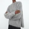 Kvinnors tröjor Autumnwinter tröja enkel plyschbesättning hals stickad alpaca ull pullover toppar 230921