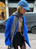 Женские куртки Королевский синий пиджак с воротником-бомбером Куртка с заниженными плечами на одной пуговице с длинным рукавом Oversize Свободное женское пальто Осень-зима Шикарное