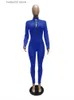 Dames Jumpsuits Rompertjes WESAYNB Groothandel Streetwear Kleding Rits Jumpsuit met lange mouwen Dames 2022 Zwart Blauw Roze Eendelige outfits Bodycon Jumpsuits T230922