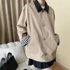 Women's Jackets Early Autumn Leather Lapel Single Breasted Trench Coat Khaki Mid Length Fashionable Patchwork Versatile Jacket For Women