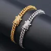 Hip Hop Micro Paved Cubic Zirconia Bling Iced Out 9mm Cuban Link Chain Bangle Bracelet For Men Women Unisex Rapper Jewelry Link 254H