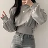 Sweats à capuche pour femmes col rond Sudaderas Para Mujer gris sweat-shirt esthétique hauts vêtements recadrées femmes Grunge coton Harajuku T-shirts