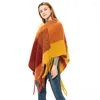 Scarves European And American Style 2023 Autumn Winter Women's Shawl Thick Tassel Yarn Large Plaid Cloak Jh31