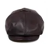 Berets 2023 Couro Genuíno Chapéu Cap Cinto De Pele De Carneiro Boina Quente Inverno Algodão Homens Estofamento Marca Caça Cap / Hat Ear Flap