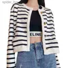 Women's Sweaters C Lin same black and white stripe contrast color knitted cardigan women's round neck single breasted sweater coat L230922