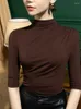 Koszulki damskie Wczesna jesień modalna T-shirt dla kobiet na pół rękawie Turtleeck Folds Top Kobiet Prosty Podstawa Sprężyna odzieżowa