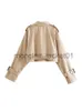 Wełniane mieszanki damskiej khaki khaki przycięty wykop Spring Spring Fashion Butt Button Long Rleeve Kurtka damskie swobodne luźne solidne płaszcze top J230922