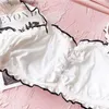 Bras Sets Wriufred Cotton tube top underwear set girl wire free home pajamas nightwear sweet cute bra set women lingerie mid waist panties Q230922