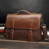 Aktentaschen Vintage PU Leder Männer Business Datei Dokument Handtasche Luxus Laptop Tasche Große Kapazität Männliche Schulter Messenger Taschen 230922