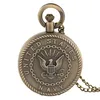 Vintage Bronze Retro United States Badge Military Pocket Watch Quartz Analog Movement Watches for Men Women Necklace Chain248y