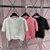 Luxury Sequin Pullover Knitwear Women Simple Style Knitted Tops Crew Neck Short Sleeved Knit Sweater