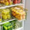 Caixa de armazenamento para refrigerador, cesta de drenagem de cozinha para animais de estimação, alça de grande capacidade, caixa de armazenamento transparente para alimentos congelados