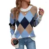 Pulls pour femmes Pull Femme 2023 Automne/Hiver O-Cou Bosse Couleur Argyle Tricot À Manches Longues Femmes Drop Sale MMYZ2023