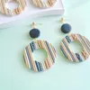 Stud Earrings Bohemia Handmade Woven Hollow Out Soft Ceramic Wooden Splicing For Women Girls Creative Geometric Jewelry Gift