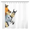 Shower Curtains Cats and Dogs Shower Curtain Raining Cartoon Corgi Cute Animal Hilarious Pet Playing Water Polyester Waterproof Bathroom Curtain 230922