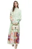 Robes de défilé pour femmes, col montant, manches longues Lanern, imprimé Floral, ligne A, robes Maxi élégantes avec ceinture