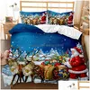 Bedding Sets Red Christmas Duvet Er Santa Claus Snowman Twin King Set Microfiber 23Pcs Cartoon Comforter With Pillowcases 221124 Dro Dhafe