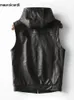 Hommes en cuir Faux Mauroicardi printemps automne luxe élégant Cool noir Pu gilet pour hommes avec capuche fermeture éclair sans manches veste vêtements 2023 230922