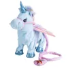 Plush dockor Kawaii Unicorn Plush Toy Unicorn Leash Angel Horse Doll Walking Electric Plush Toy Children's Toy Gift 230922