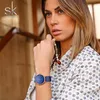 Shengke pulseira feminina relógios de pulso de quartzo design vintage casual pulseira de couro senhoras vestido relógios bayan kol saati279n