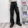 Pantaloni da uomo M-3XL coreano retrò a vita alta allentato sottile gamba larga discoteca bello elastico in pelle PU autunno nero