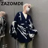 Мужские свитера ZAZOMDE, зимние повседневные вязаные кардиганы с v-образным вырезом и вышивкой, верхняя одежда, мужская осенняя свободная уличная одежда 2023 Y2k 230921
