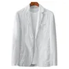 Abiti da uomo Giacca blazer casual per uomo Primavera Estate Solido sciolto Business Sottile traspirante Cotone bianco Abito in lino Cappotto Abbigliamento uomo