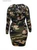 Vestidos casuais básicos LW Plus Size Camo Print Side Pocket Cargo Dress T230922