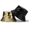 Wide Brim Hats Bucket Hats PU Leather Reversible Bucket Hat Waterproof Fisherman Hats For Men Women Bob Harajuku Gold Silver Black Fishing Cap 230922