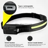 Head lamps COB LED Headlamp Sensor Headlight with Built-in Battery Flashlight USB Rechargeable Head Lamp 5 Lighting Modes Camping Light HKD230922