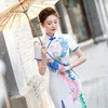 Ethnic Clothing Summer Improved White Phoenix Embroidery Cheongsam Women Elegant Chinese Style Short Sleeve High Split Qipao