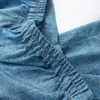 Kvinnor Pants Women Mulberry Crepe Silk 16 Momme Blue Jeans Printed Pocket Wide Leg Fashion Long Trousers Elastic midja MM858